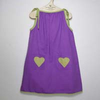 Cotton dress, Raspberry with two Lime green heart pocket.