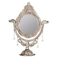 White Metal Mirror With Stand