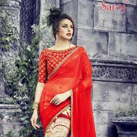 Red designer printed saree