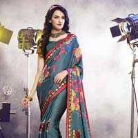 Trendy embroidery printed saree