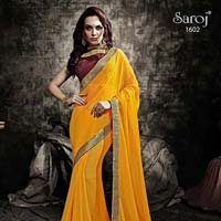 Yellow party wear saree