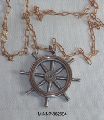 Brass Ship Wheel Pendant Necklace
