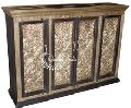 Brass and Wooden Four Doors Storage Cabinet