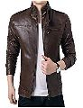SID Mens Long Chestnut Brown Lambskin Leather Jacket, Biker Jacket