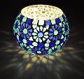Blue mosaic glass votive candle holders