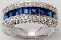 Designer Princess Cut Sapphire White Gold Diamond Ring