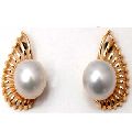 pearl centered solid gold earrings