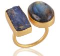 Kyanite And Labradorite Gemstone Adjustable Brass Ring