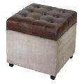 Leather Canvas Puff Stool