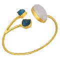 Rainbow Moonstone and Rough Apatite Gemstone Gold Plated Brass Cuff Bracelet