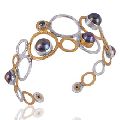 Silver and Brass Mix Two Tone Pearl Cuff Bracelet