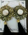 Brass Plated Mirror and Thread Tassel Earings