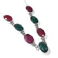 Emerald Quartz and Ruby Quartz Silver Necklace