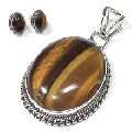 Tiger Eye Silver Natural Stone Pendant