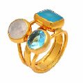 Blue Chalcedony Blue Topaz Quartz Rainbow Moonstone ring