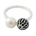 Black spinel and Pearl cuff ring