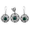 silver emerald pendant earring set