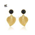 Gold Plated Textured Brass Leaf Earring