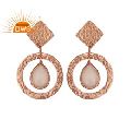 Rose Gold Plated Textured Design Silver Earring