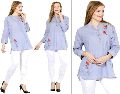 Cotton Light Grey Embroidered Long Tops