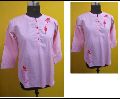 Cotton Pink Embroidered Long Tops