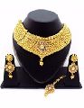 Ethnic golden zircon choker necklace set