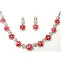 Floral Ruby and Cluster Diamond Necklace Earrings Set