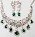Pear Cut Emerald Necklace Earrings Set