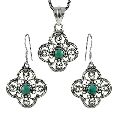 Rare 925 Sterling Silver Turquoise Gemstone Pendant and Earrings Set