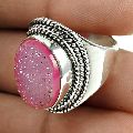 Truly Magic !! 925 Sterling Silver Pink Druzy Ring Jewellery