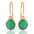 1 Micron gold plated 925 sterling silver base metal and Green Onyx dangle earrings