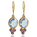 Amethyst and Blue Toapz 925 Sterling Silver gold Vermeil Earrings