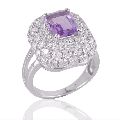 Amethyst and Cubic Zircon CZ Silver Jewelry Engagement Ring