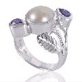 Amethyst and Pearl Gemstone 925 Sterling Silver Ring