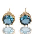 Blue Swarovski Glass Gold Vermeil Fashion Designer Post Earring