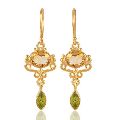 Citrine and Peridot Sterling Silver Filigree Design Silver Earring Gold Plated