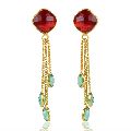 Colored Stone Gold Plated 925 Silver Tassel Earring
