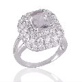 Crystal Quartz and Cubic Zircon CZ Sterling Silver Engagement Ring