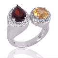 Garnet and Citrine Silver CZ Cocktail Ring