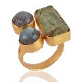 Labradorite and Rough Stone Fashion Jewelry Ring Yellow Gold Plated