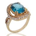 London Topaz Gemstone and White Cubic Zirconia Gold Plated Fashion Ring