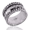 Mens Oxidized 925 Silver Hammered Band Spiner Ring