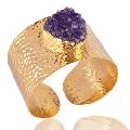 Natural Amethyst Druzy Gold Plated Cuff Bracelet