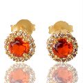 Orange Gemstone And White Cubic Zirconia Gold Plated Stud Earring