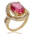 Pink Gemstone and White Cubic Zirconia Gold Plated Fashion Ring