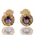 Purple Gemstone And White Cubic Zirconia Gold Plated Stud Earring