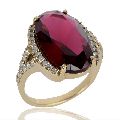 Red Gemstone and White Cubic Zirconia Gold Plated Fashion Designer Ring