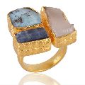 Rough Stone Gold Plated Matte Finished Fashion Ring