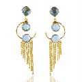 Sky Blue Topaz Color Stone Gold Plated Sterling Silver Earring
