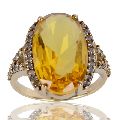 Yellow Gemstone and White Cubic Zirconia Gold Plated Fashion Designer Ring